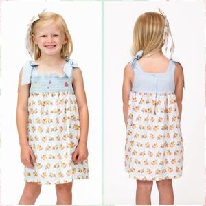 Dondolo Tropicale Linen Blend Girl's Dress, Blue